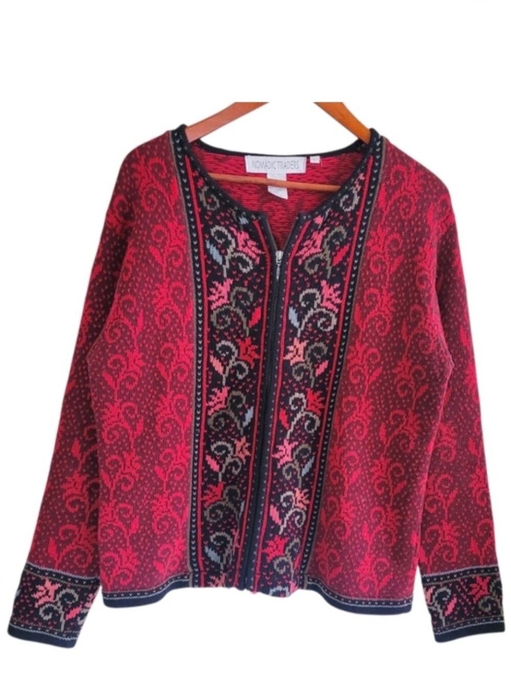 Nordic Traders Full Zip Cardigan Sweater Red Womens Large